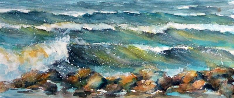 Bewegtes Meer im Aquarell